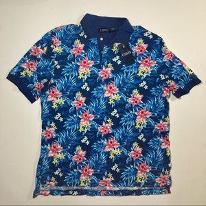 CHAPS by Ralph Lauren Mens Size XL Blue Floral Hawaiian Polo Shirt